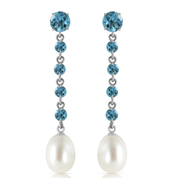 CHANDELIERS EARRINGS WITH BLUE TOPAZ & PEARL - Picture 2 of 5